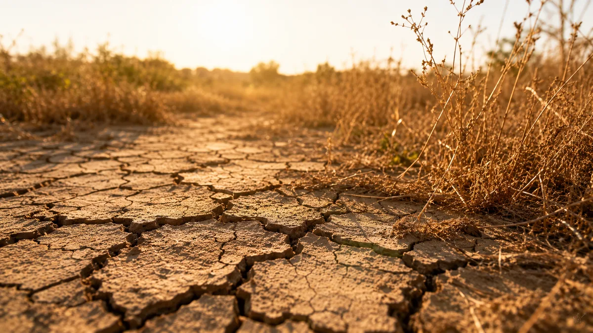 Sol craquelé par la sécheresse lors de la canicule de l'été 2026 en France