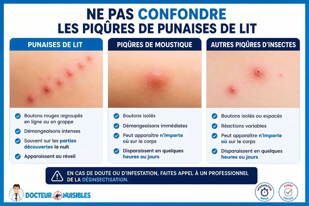 difference piqures punaises de lit moustique boutons peau comparaison