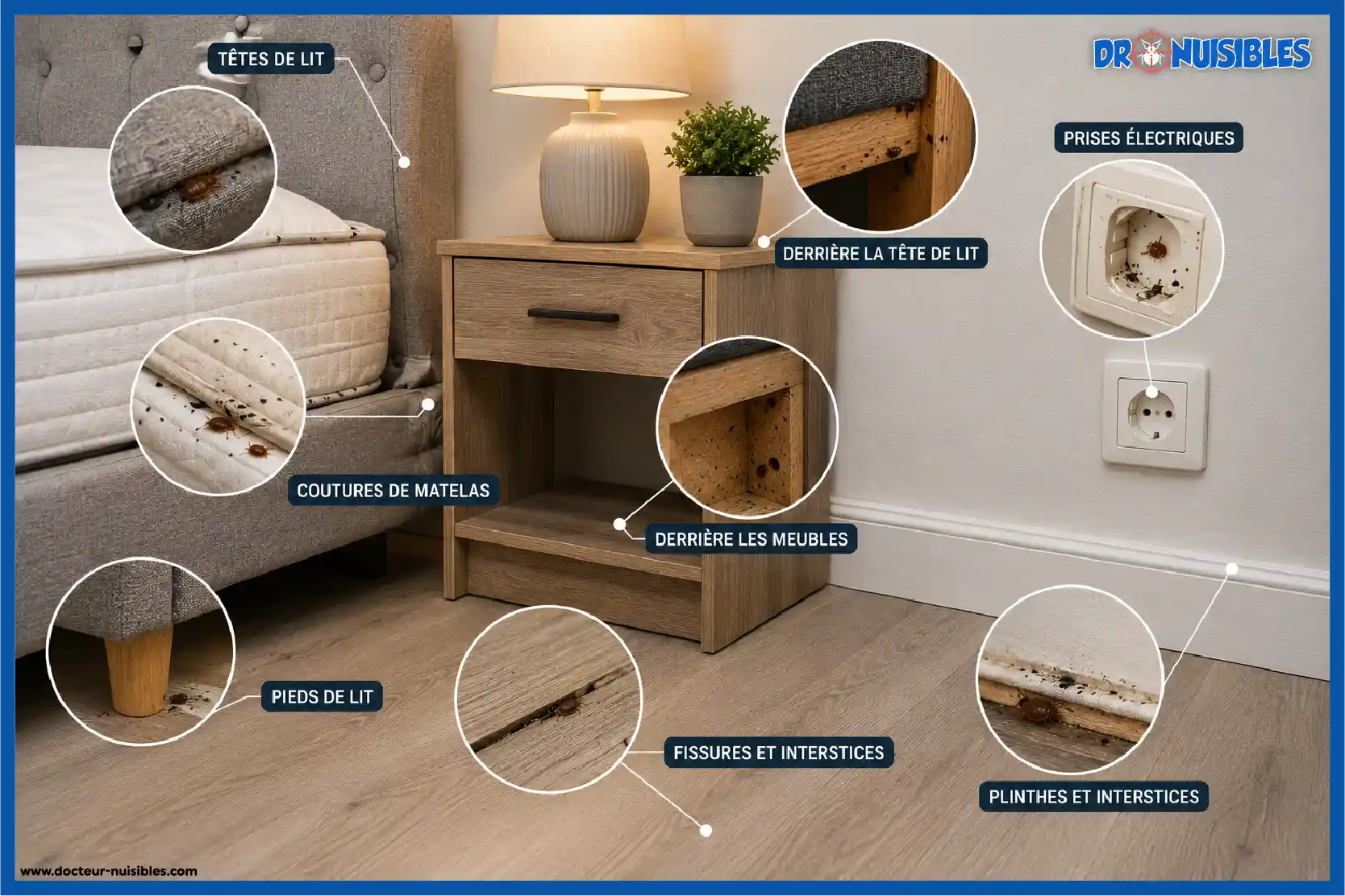 cachettes de punaises de lit dans les plinthes et les interstices d une chambre