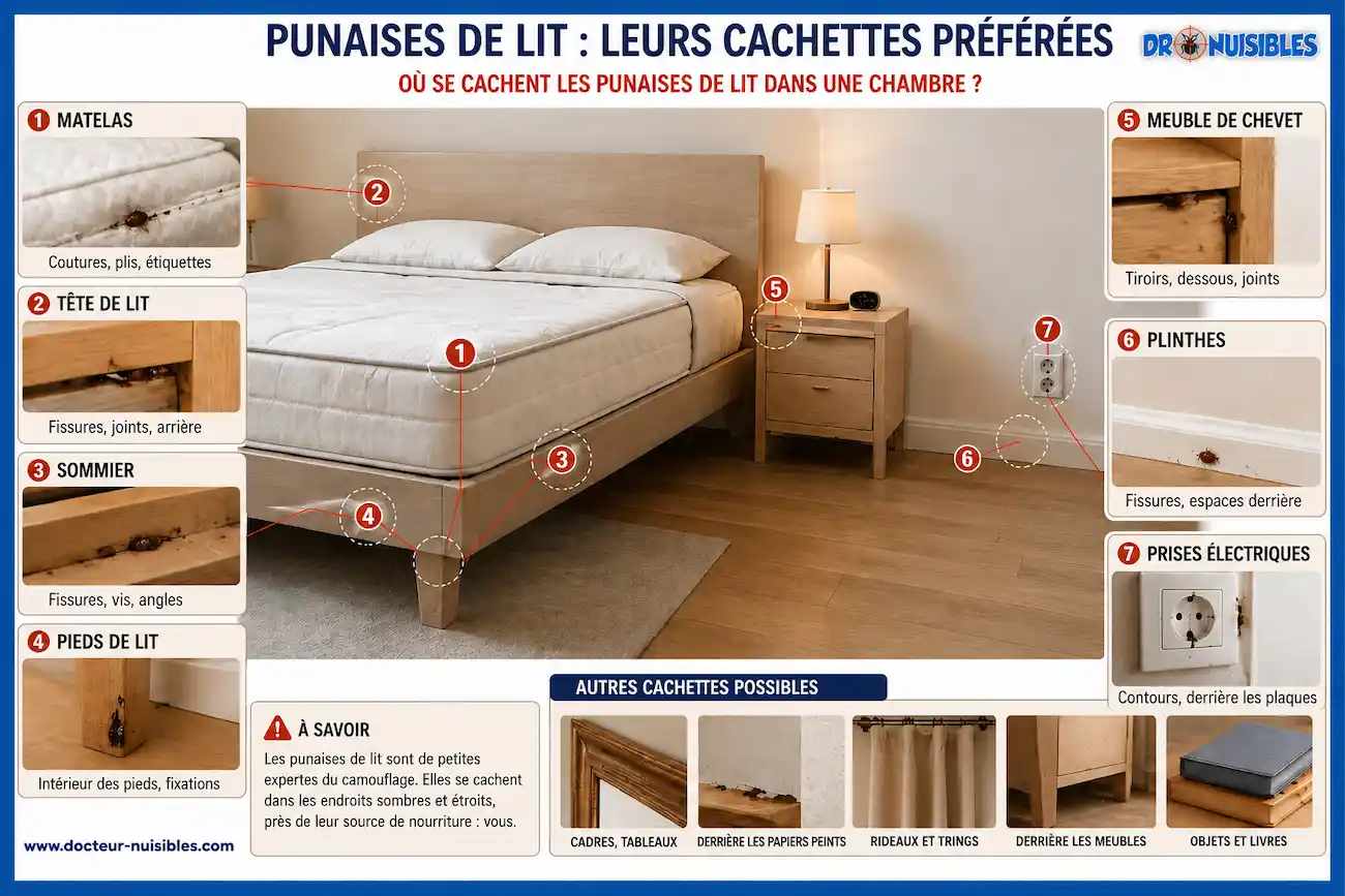 cachettes punaises de lit sommier plinthes prises electriques zones infestées chambre