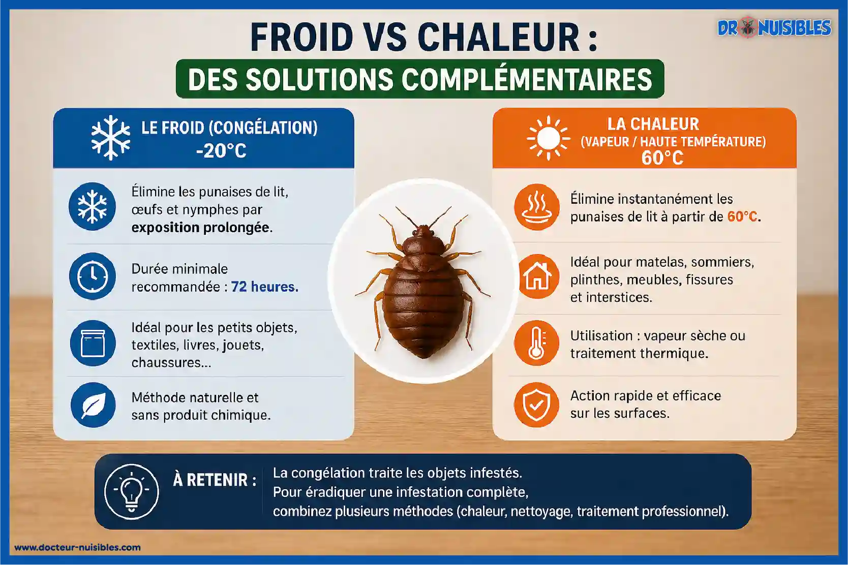 traitement punaises de lit froid congelation -20 degres vs chaleur vapeur 60 degres comparaison