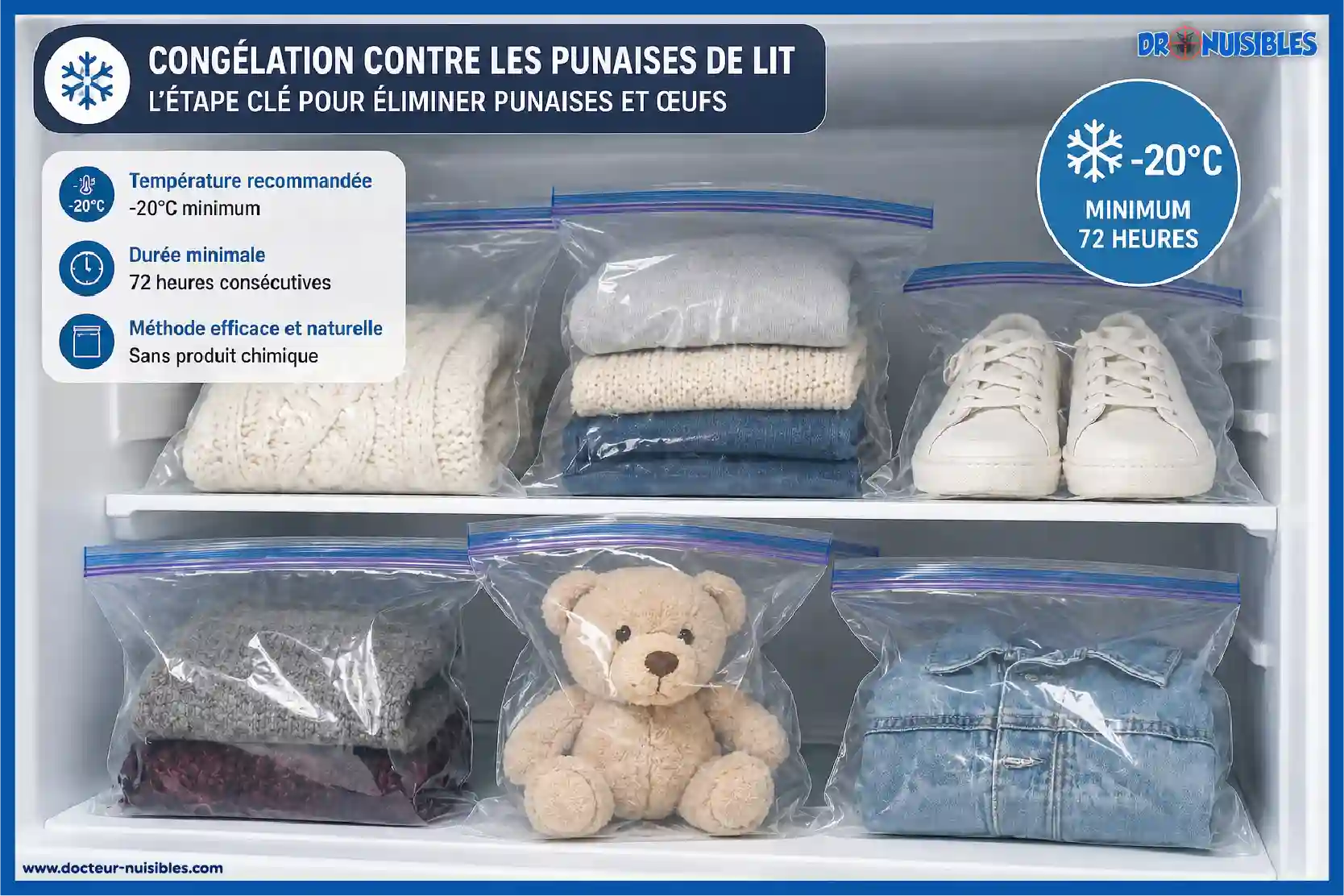 congelation punaises de lit sacs hermetiques linge objets infestes congelateur -20 degres traitement