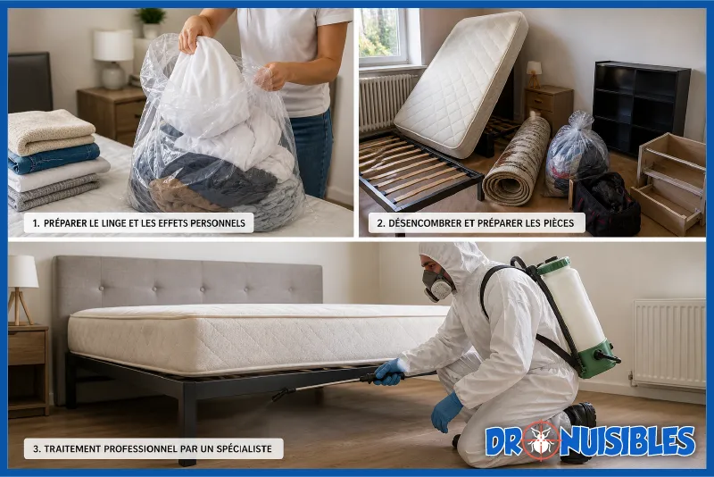 étapes préparation désinsectisation punaises de lit linge appartement intervention professionnelle