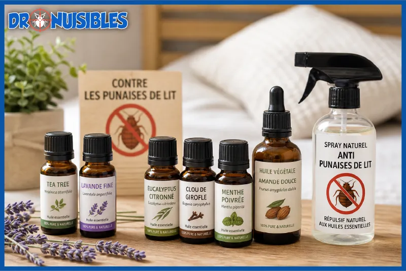 huiles essentielles tea tree lavande eucalyptus citronné contre les punaises de lit
