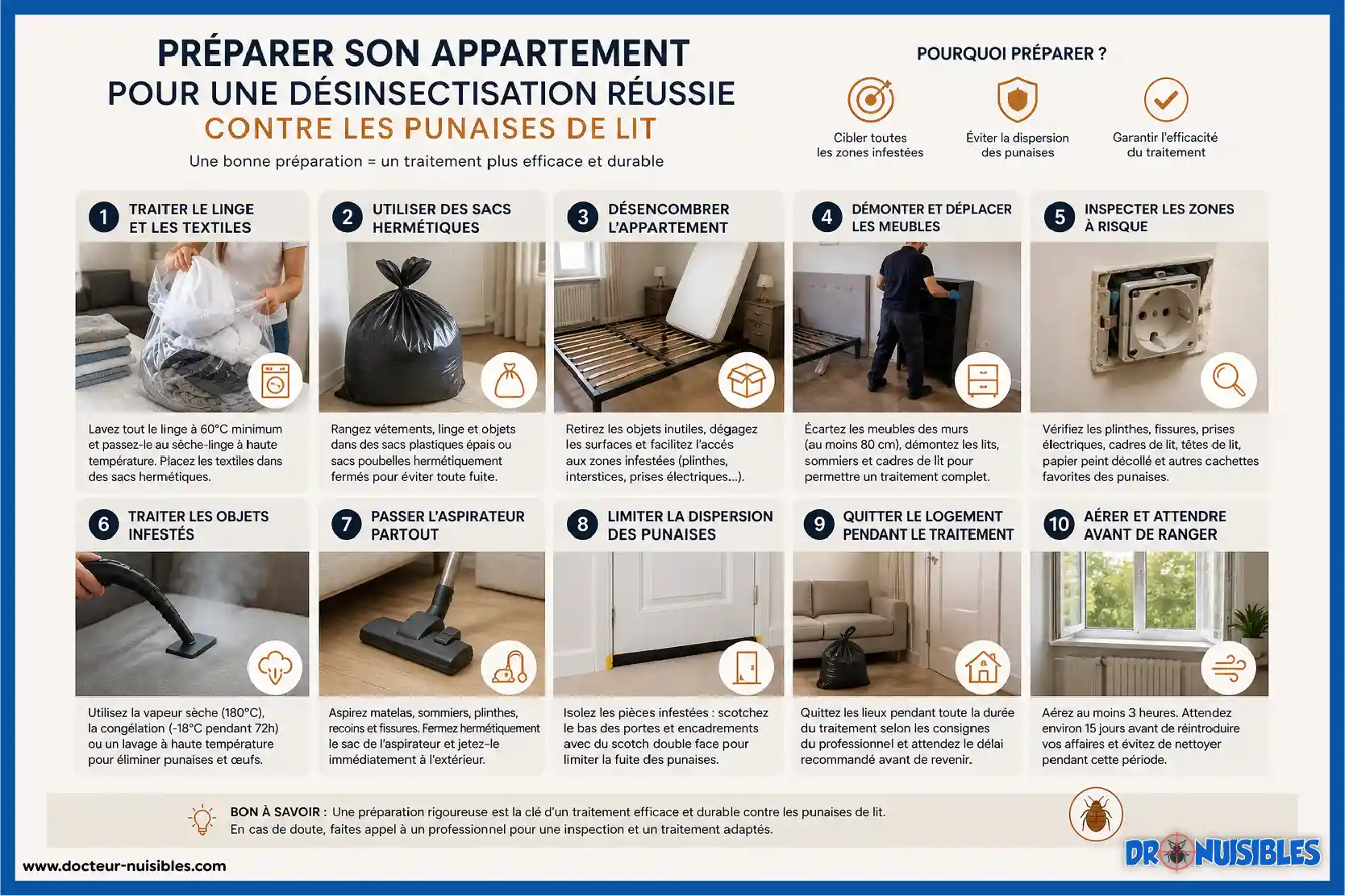 infographie préparation appartement punaises de lit étapes désinsectisation checklist