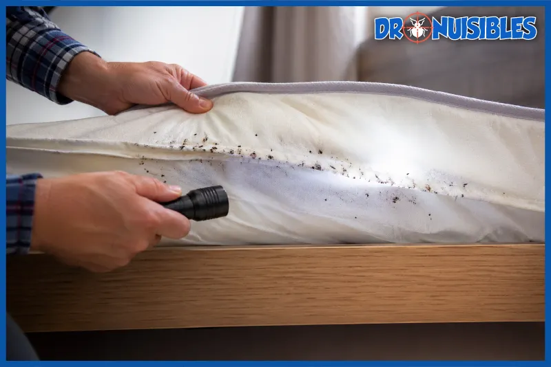 inspection matelas punaise de lit taches noires et traces de sang