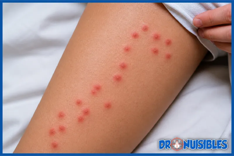 piqûres de punaises de lit alignées sur la peau avec boutons rouges caractéristiques