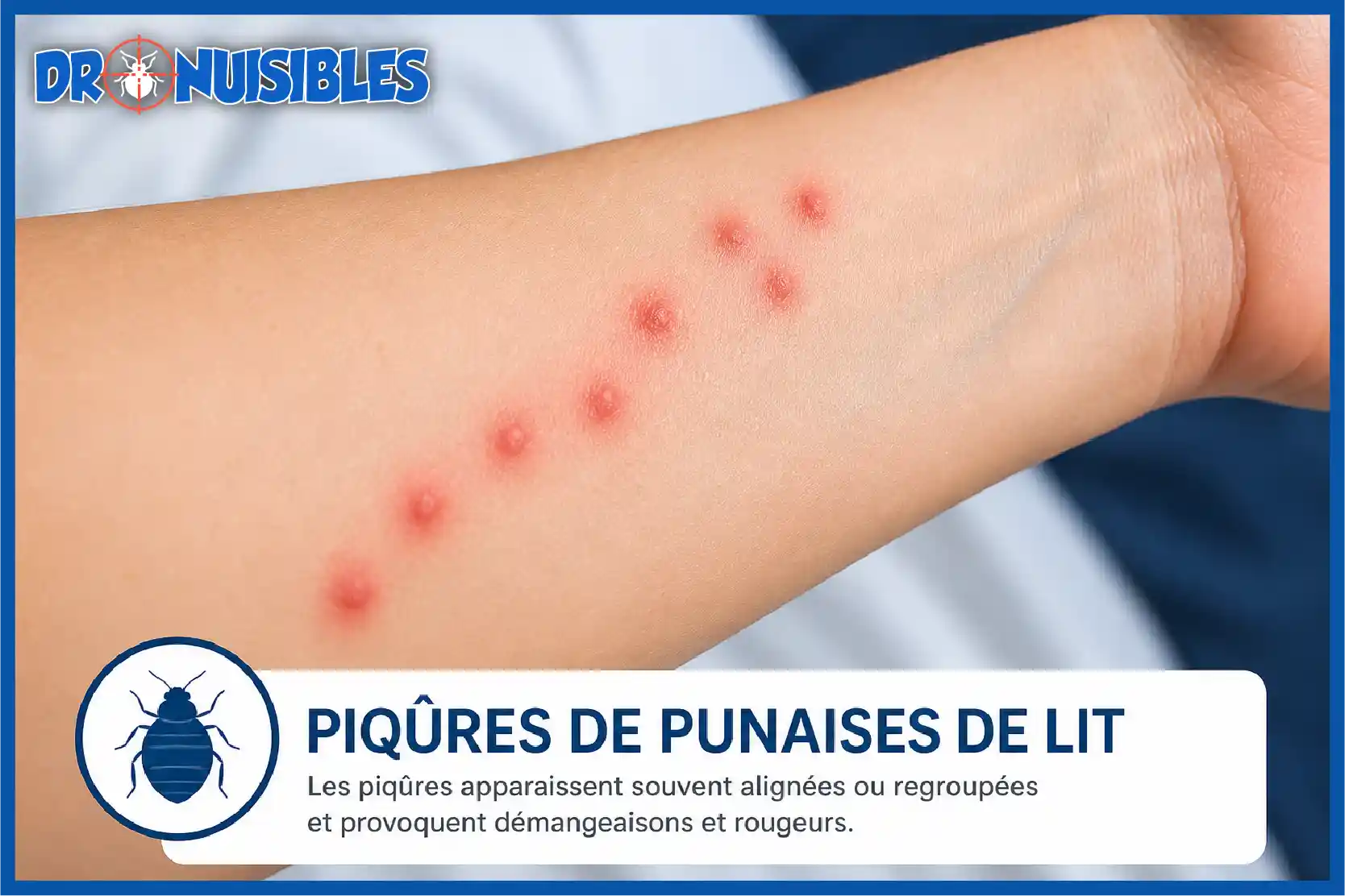 piqûres de punaises de lit alignées sur la peau avec rougeurs et démangeaisons
