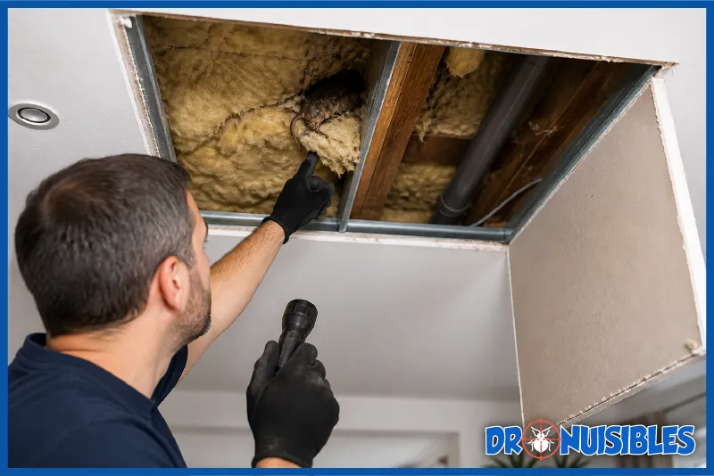 inspection faux plafond rat mort mur placo laine de verre