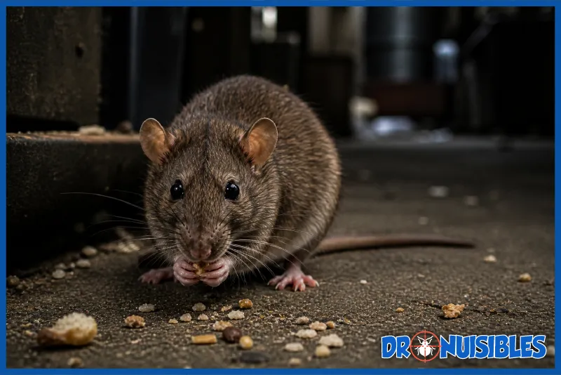 rat en recherche de nourriture dans des dechets en milieu urbain