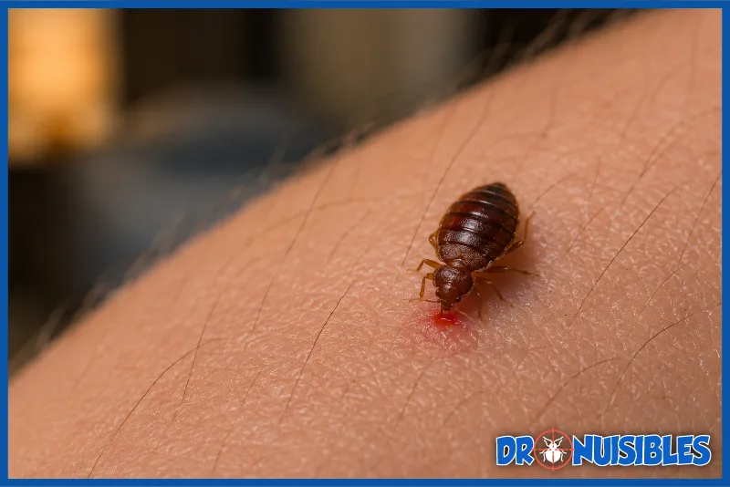punaise de lit se nourrissant de sang humain sur la peau