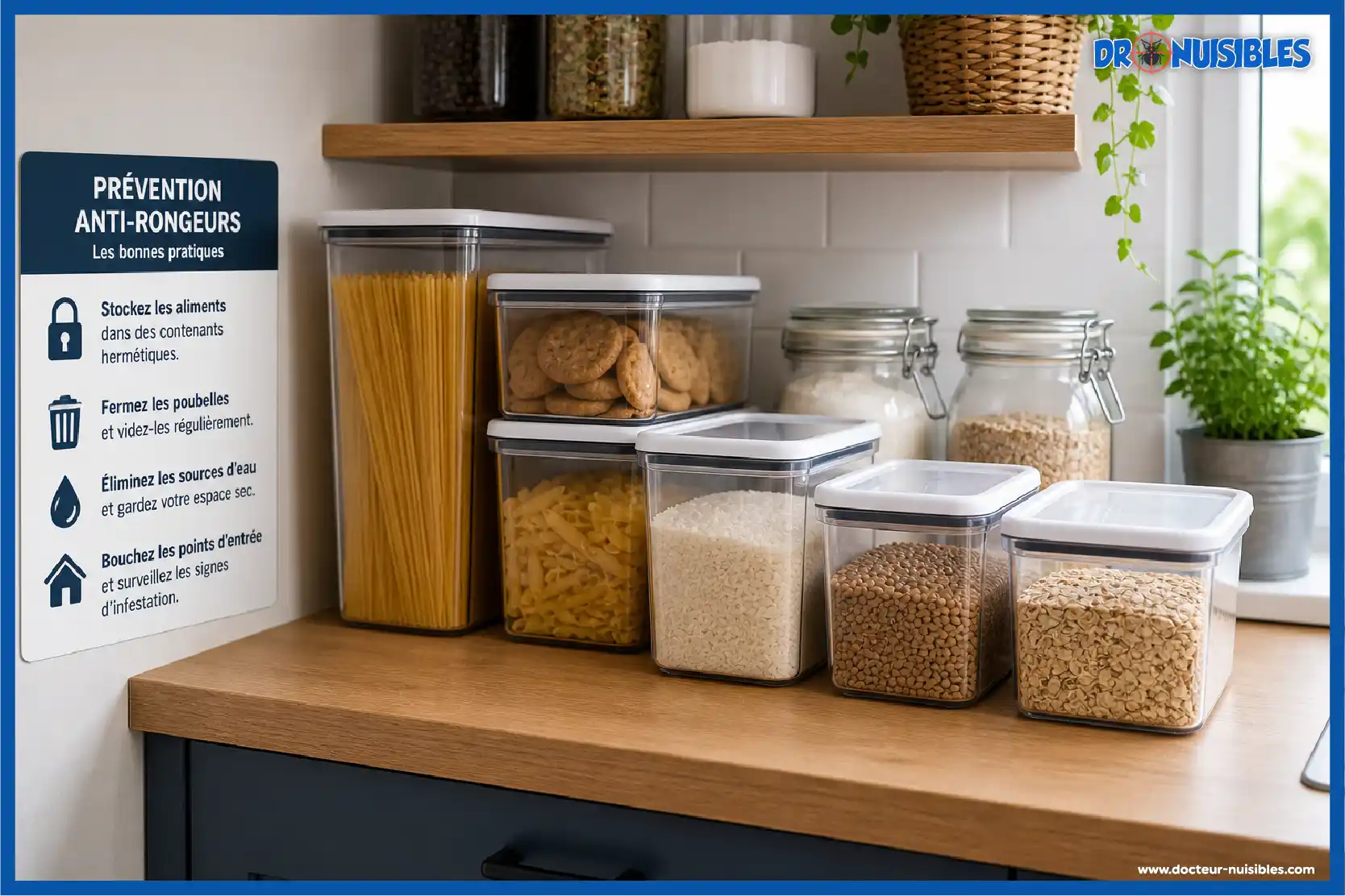 stockage aliments contenants hermetiques cuisine propre prevention rongeurs