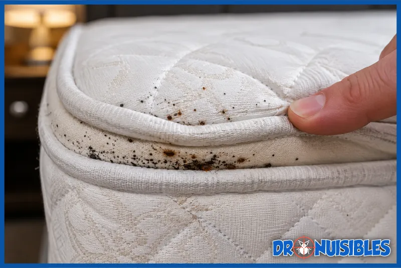 traces de punaises de lit sur les coutures d un matelas d hôtel