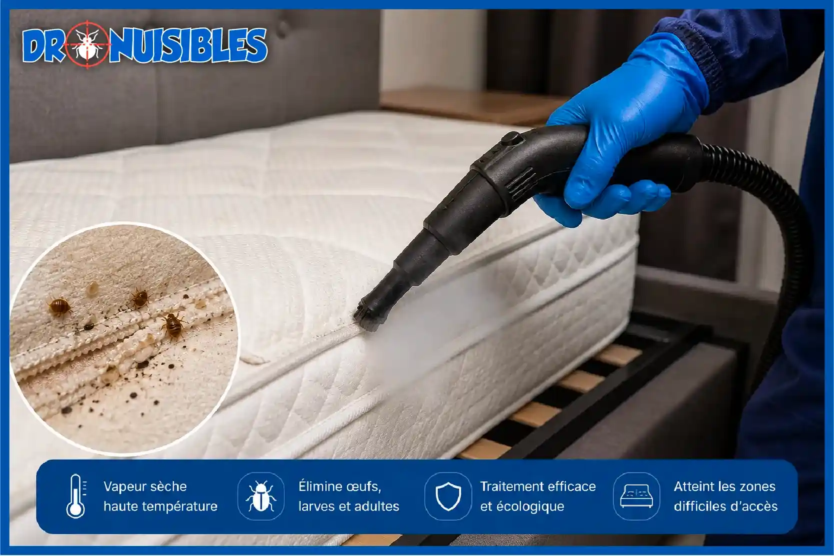 traitement vapeur sèche haute température pour éliminer œufs de punaises de lit