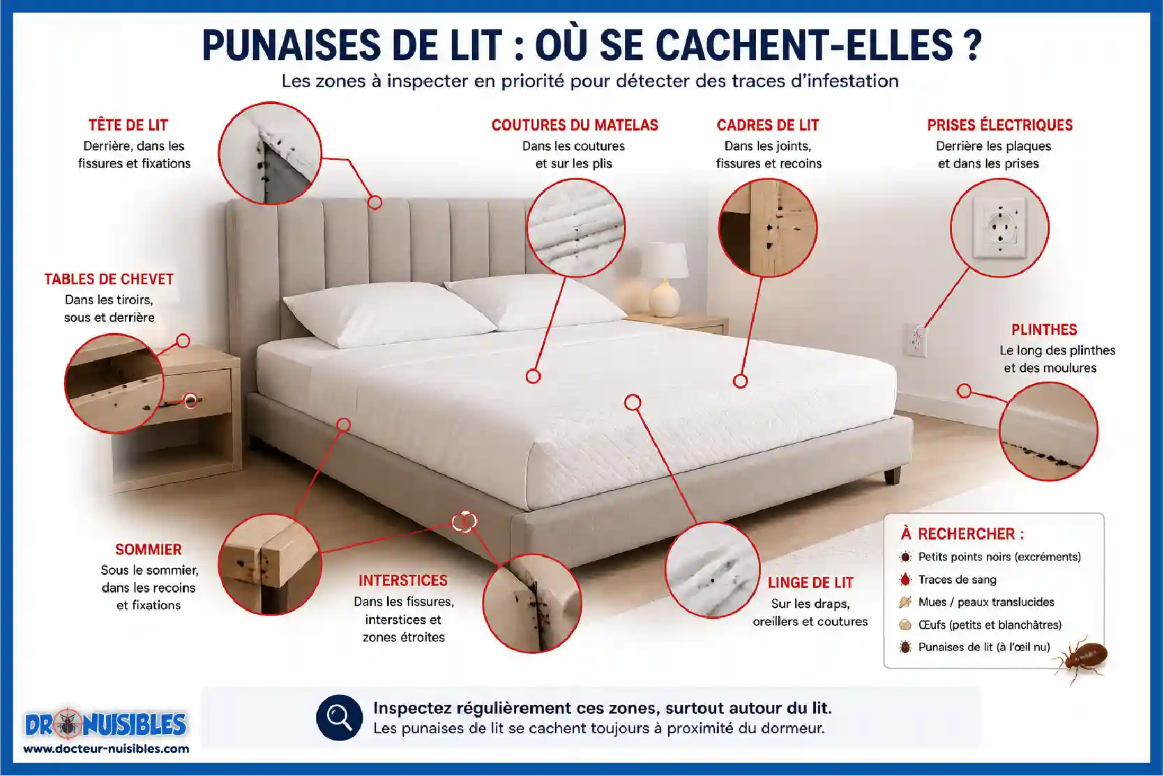 zones infestées punaises de lit dans une chambre sommier plinthes prises électriques