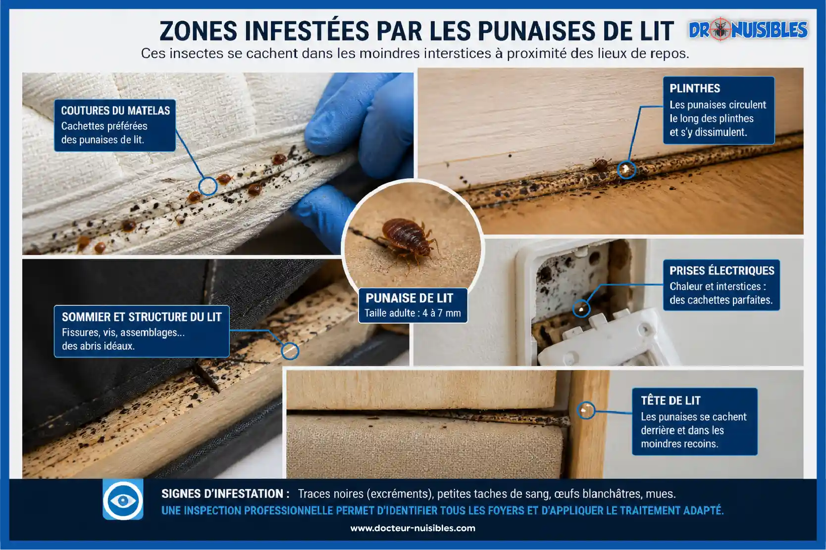 zones infestation punaises de lit plinthes sommier prises electriques cachettes