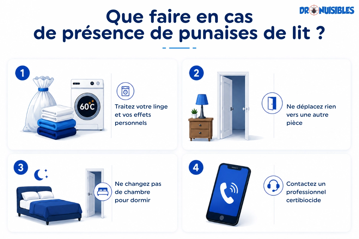 Que faire immédiatement en cas de punaises de lit : infographie 4 étapes