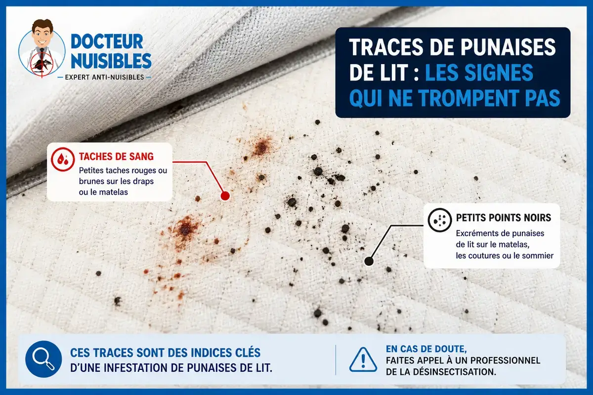 traces punaises de lit matelas taches de sang et points noirs excrements