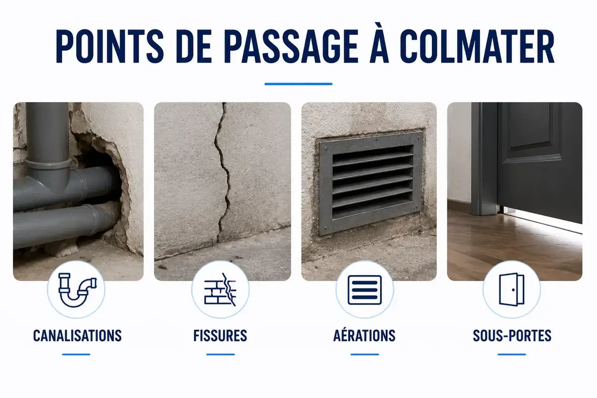 Les ouvertures à sécuriser pour empêcher l'entrée des rats.